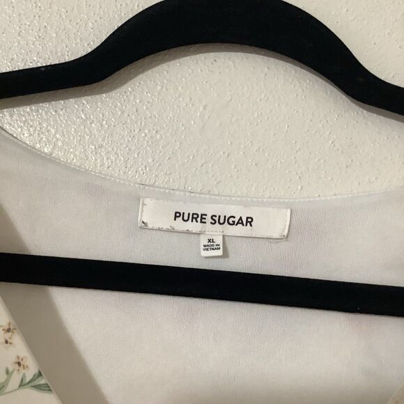 Off White Dainty Floral Fairy Coquette Cottagecore Sheer Ruffle V Neck Blouse XL - Picture 4 of 8